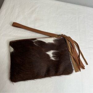 Cow hide hair wristlet clutch